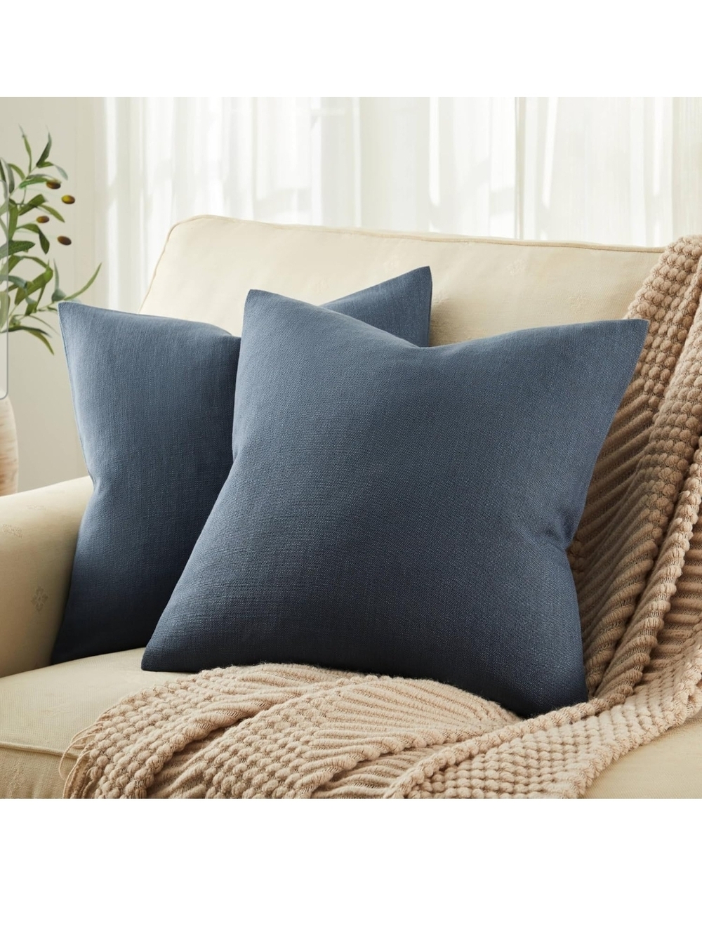 NWT Set of 2 Blue Textured Linen Throw Pillow Covers 24x24